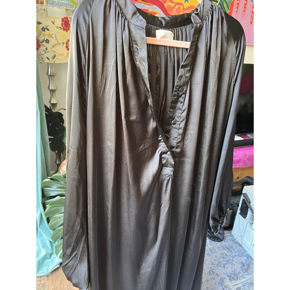 Girl Soul Black Silky Maxi Dress Size 0X Long Blouson Sleeves Brand New With Tag